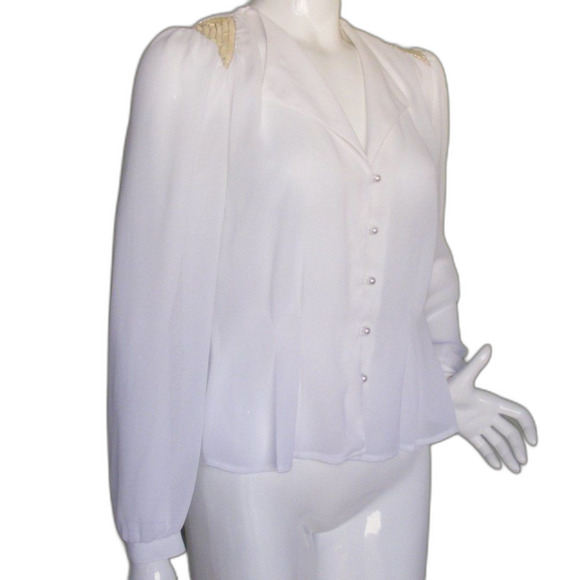 Vintage Contempo Casual Blouse, M, Off-white, Sequin statement Shoulders, LS - Picture 2 of 12